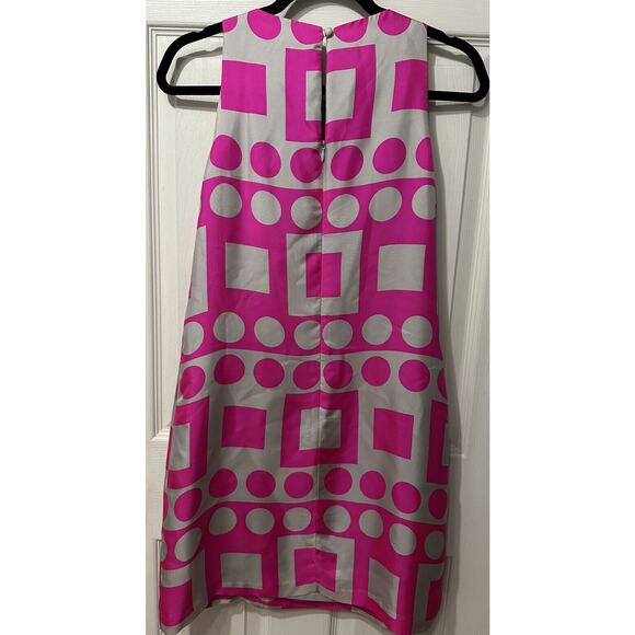 Milly of NY Color Block Geometric Fushia Pink Gray Sequins Mesh Silk Sz 8 Dress - Picture 6 of 7